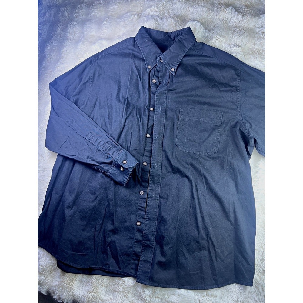 Eddie Bauer Mens XXL Big & Tall Blue Solid Cotton Button-Down Shirt Pockets. A27